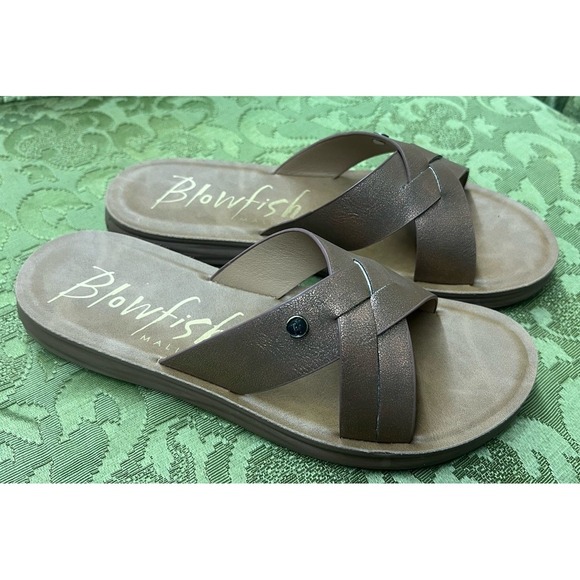 Blowfish Malibu Sandals Toasted Gold Slip On Sz 7.5 New - Picture 1 of 6